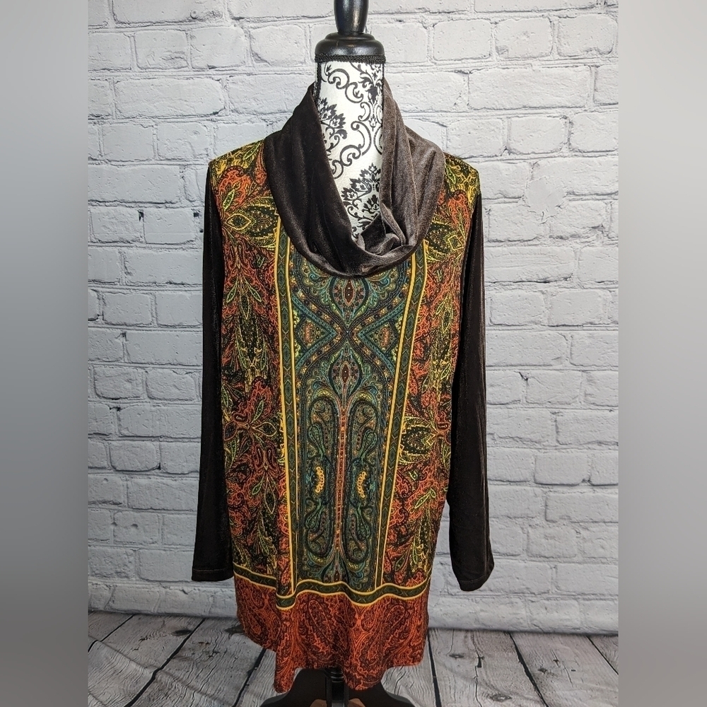 Susan Graver womens long sleeve stretch knit floral print sz xl popover top BBIN